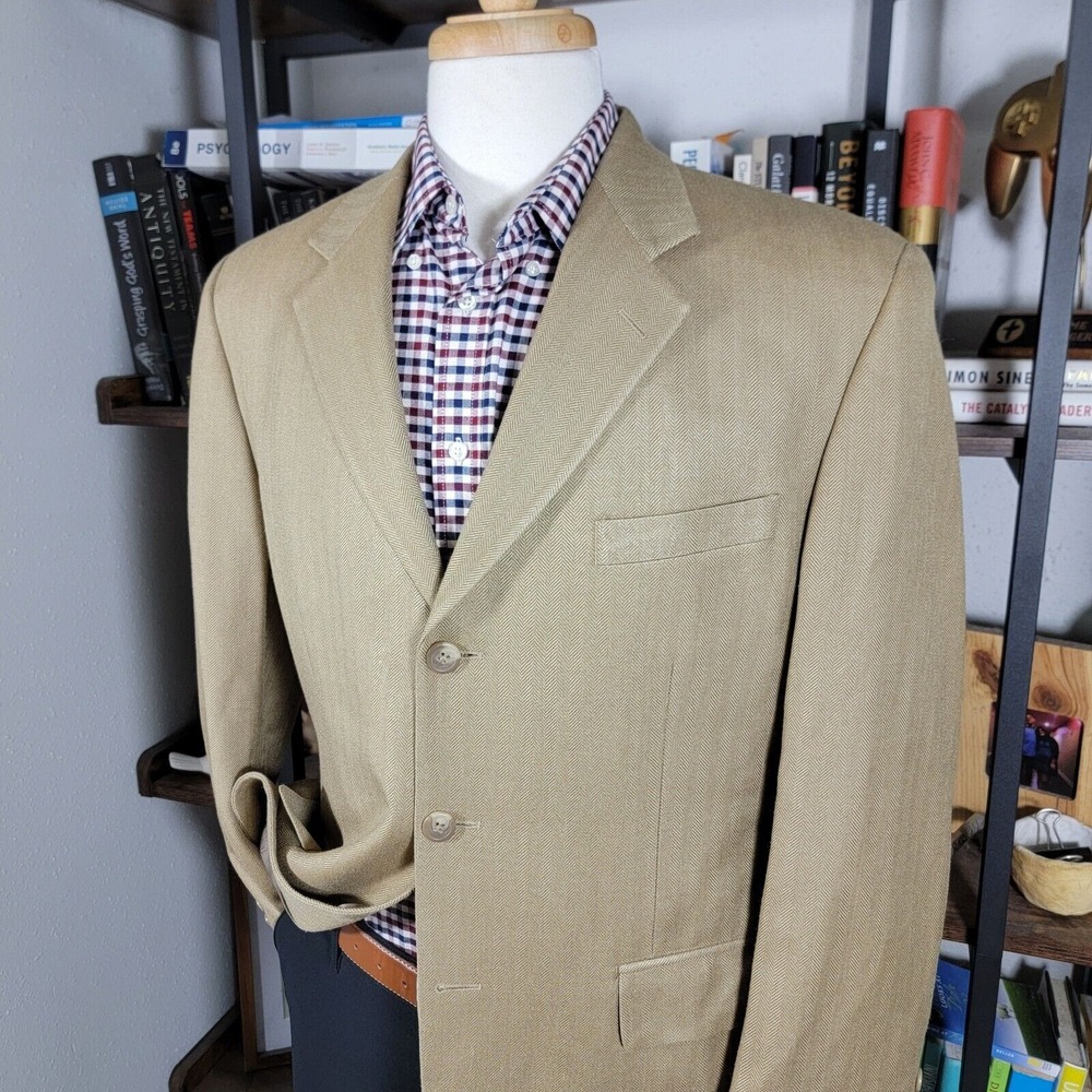 Chaps Ralph Lauren Men's Sport Coat Three Button Dark Beige Herringbone Silk 40R - Picture 8 of 16